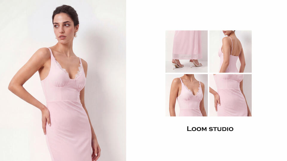 The E-commerce Suite: Precision Fit and Lace Detailing E-commerce photography service for fashion brands, created by designers, powered by AI — multi-angle product lookbook, LOOM Studio